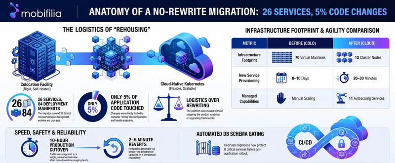No-Rewrite Cloud Migration: 26 Services, 5% Code Changes