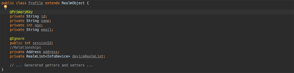 Code editor showing Profile public class
