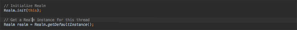 Code editor showing Realm Initialization